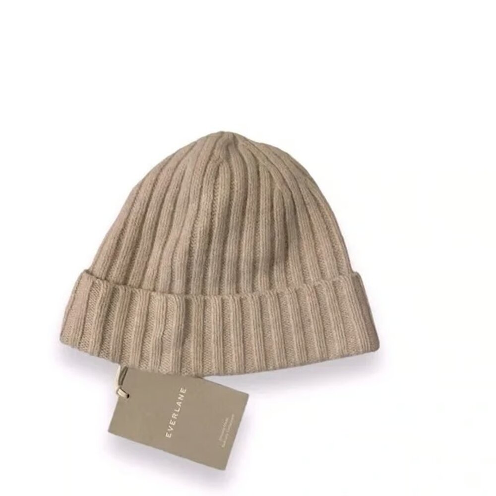 NWT Everlane Pale Heather Grey Recycled Cashmere Blend Rib Knit Beanie One Size